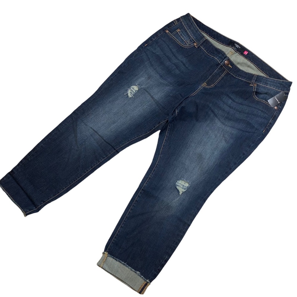 Torrid Denim Jeans Hi-Rise Dark Blue Wash 5 Pocket Stretch Raw Hem - Picture 11 of 12